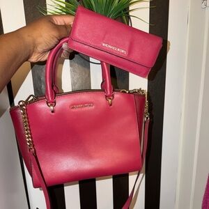 Michael Kors Hot Pink Leather Purse with Matching Wallet